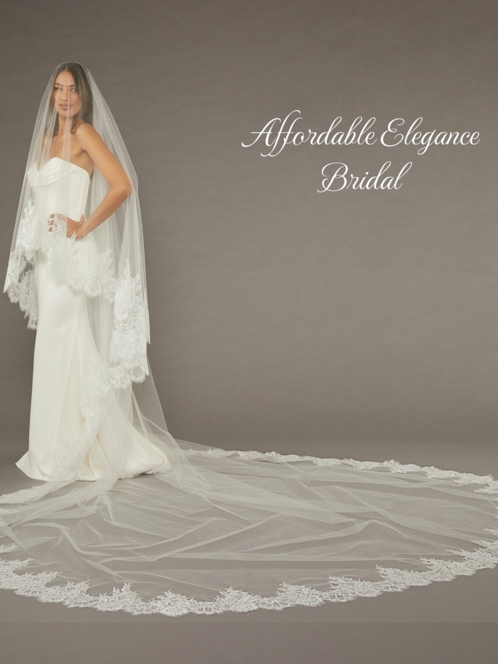 Royal Cathedral Lace Wedding Veil with Blusher Envogue